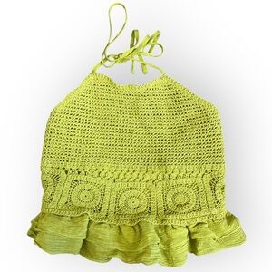 Milk & Honey Green Crochet Halter Top Ruffles Women’s Small
